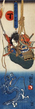 koga saburo suspendeding a basket watching a dragon Utagawa Kuniyoshi Ukiyo e Oil Paintings